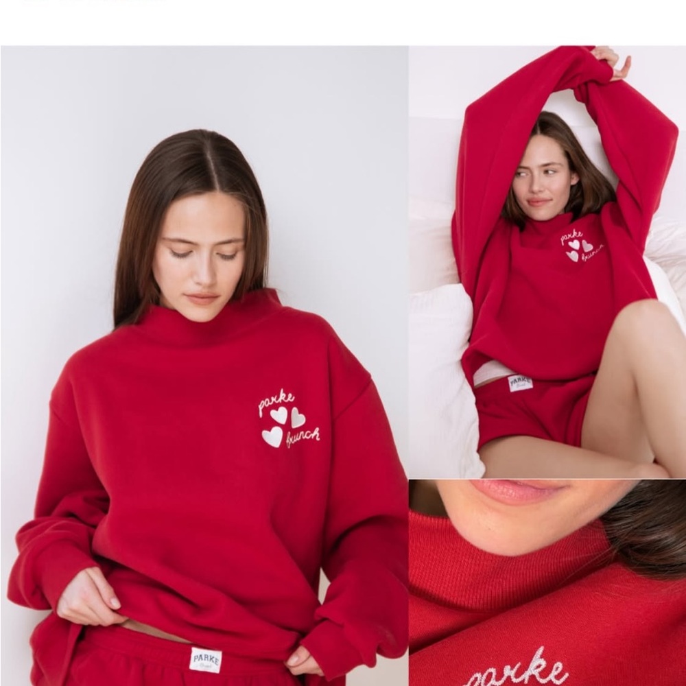 Parke And Brunch Collab Women's Red Sweatshirt Mockneck Fleece Large XL